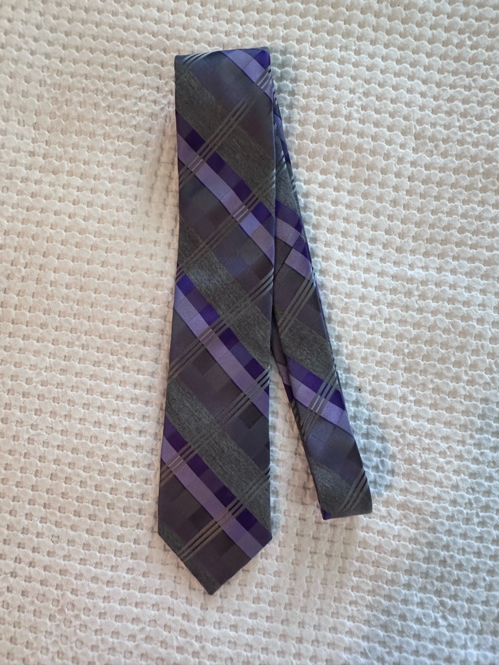 George Gray and Purple Plaid Neck Tie